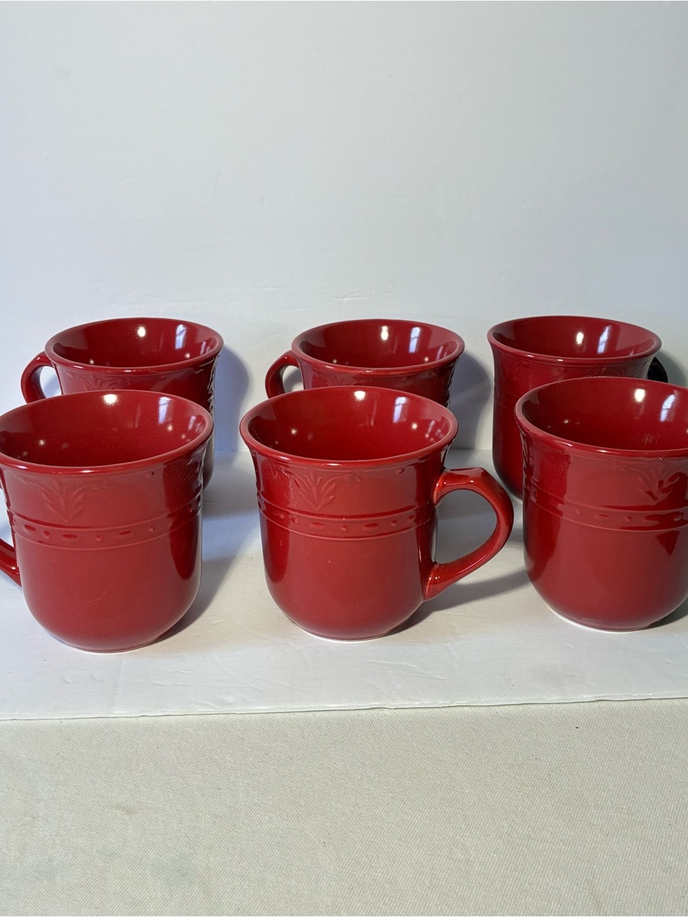 Florence by Kennex Red Embossed Coffee Mugs – Set of 6 – New in Original Box
